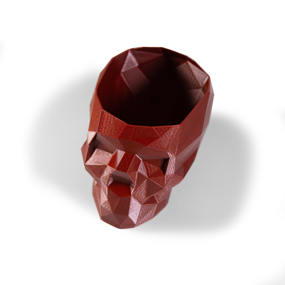 Череп-Ваза для конфет/карандашей, 3D Печать, полигональная, бордовая