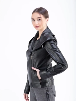 Куртка женская из натуральной кожи с капюшоном трансформер
