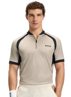 Теннисная футболка BOSS Matchball TOC Zip-Neck Slim-Fit - light beige