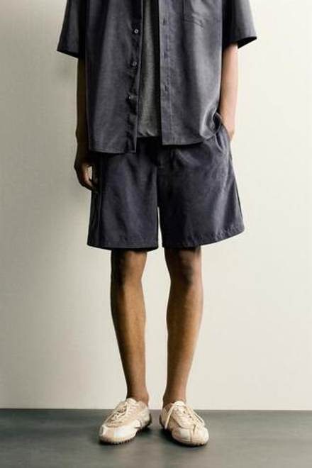 ZARA СТРУЯЩИЕСЯ ШОРТЫ RELAXED FIT, МОРСКОЙ СИНИЙ