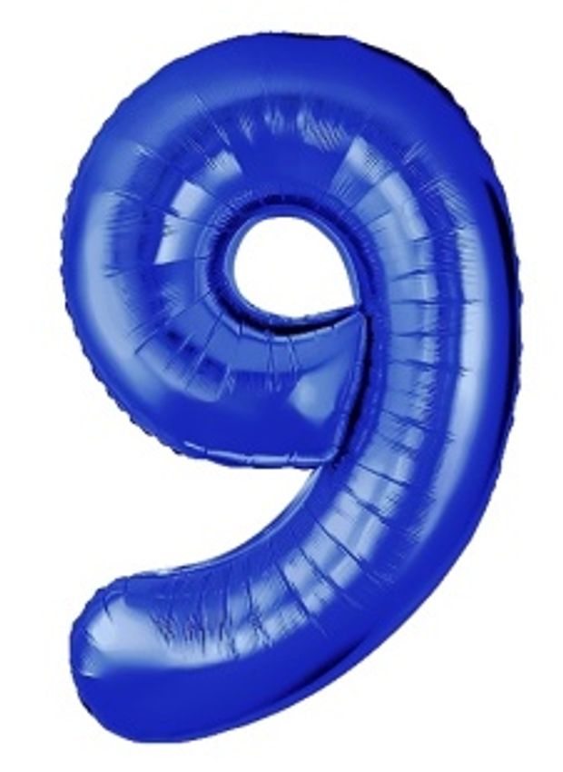 F Шар (40''/102 см) Цифра, 9 Slim, Синий хром, Металлик, 1 шт. в уп. (БГ-60)