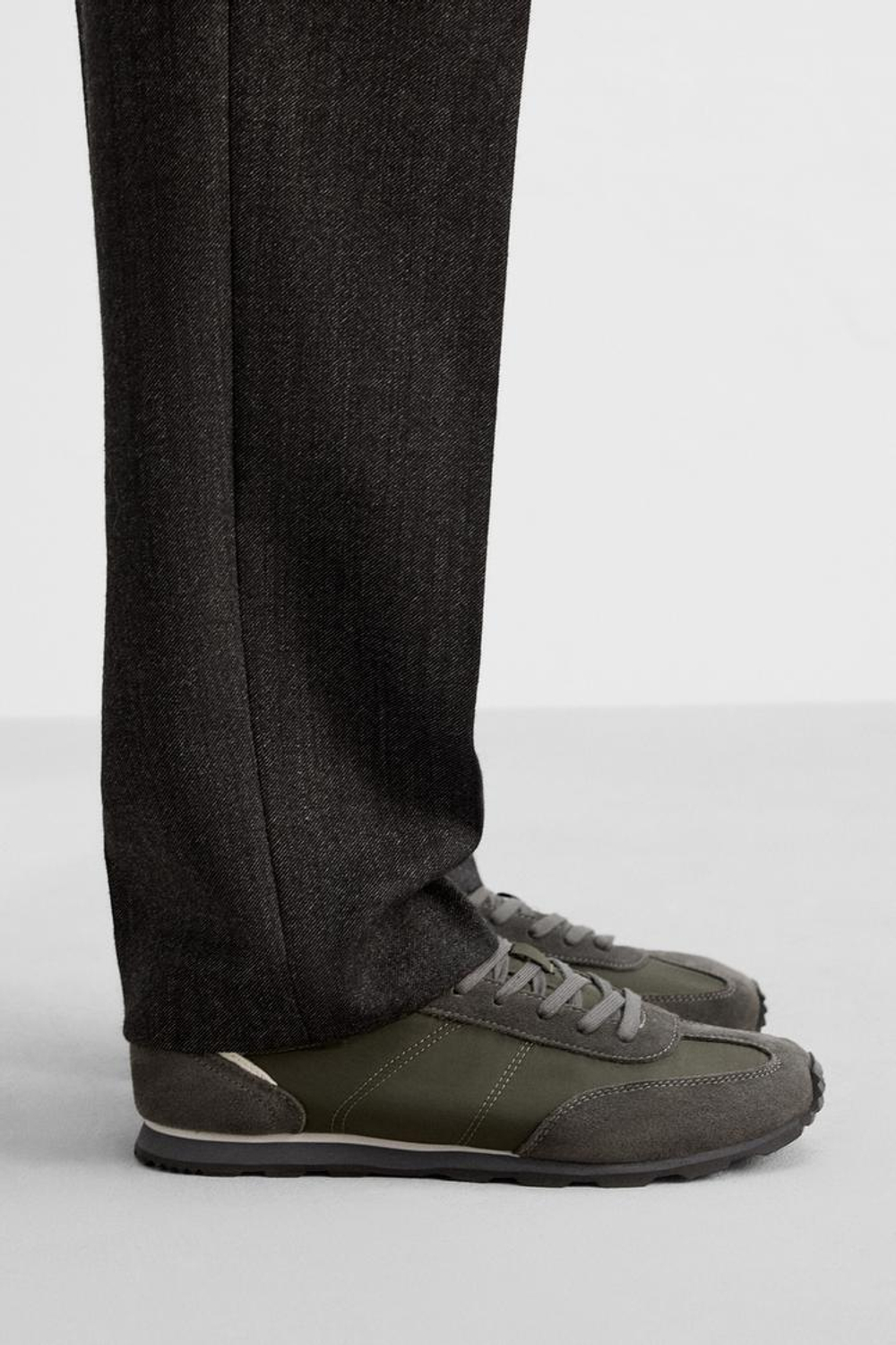 ZARA КОЖАНЫЕ КРОССОВКИ В СТИЛЕ РЕТРО, ВОДЯНИСТЫЙ ЗЕЛЕНЫЙ