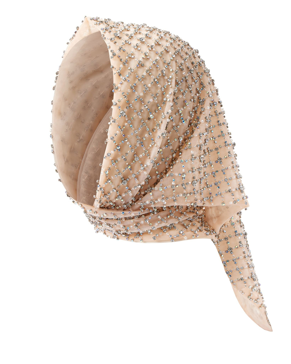 Платок на голову из страз, бежевый