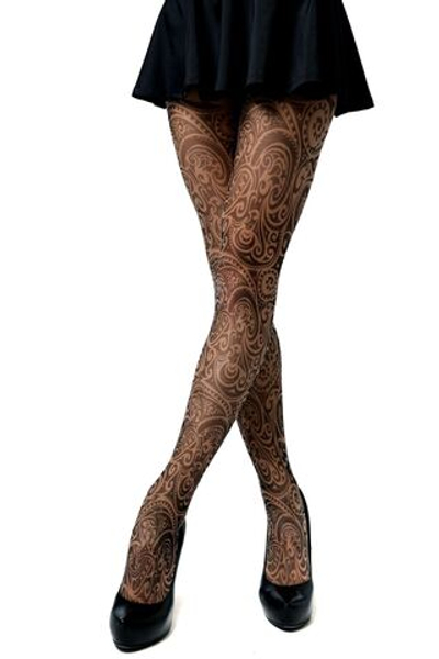Оригинальные колготки +size с ажурным принтом (Размер: XL-XXL) (Цвет: бежевый)