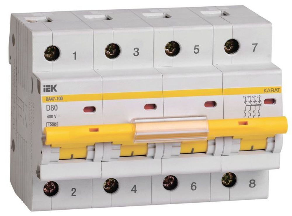 Выключатель автоматический модульный 4п D 80А 10кА ВА47-100 KARAT IEK MVA40-4-080-D