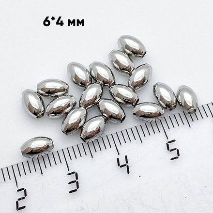 Бусина, цвет серебро (родий), размер 6*4 мм, цена за 10 шт