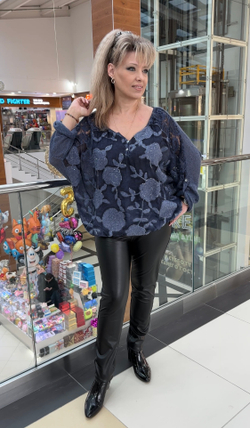 Двойной итальянский блузон с кружевами в джинсовом цвете