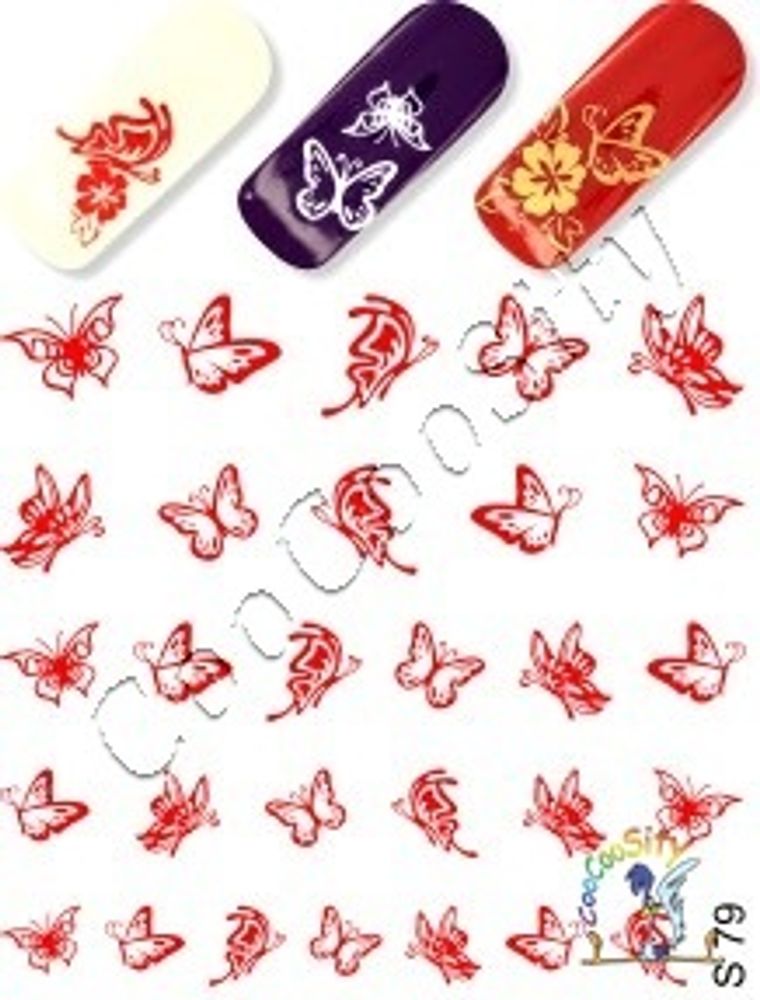 Слайдер-дизайн для ногтей бабочки S 79 красный