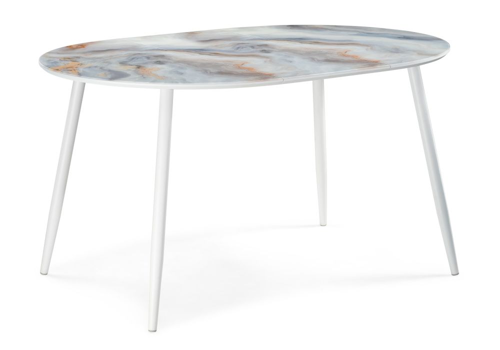 Стеклянный стол Кловис 100(140)х100х76 кианит / белый