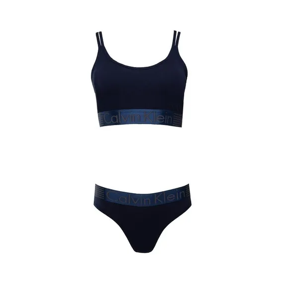 Комплект женский (топ с тонкими лямками, трусы), цвет тёмно-синий МИКС, размер 44-46