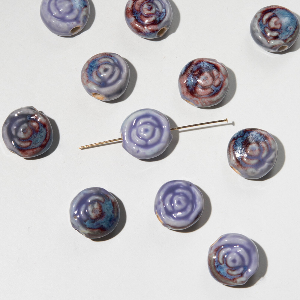 Бусина "Цветок", 16,5*10мм, фиолетовая, глазурированный фарфор