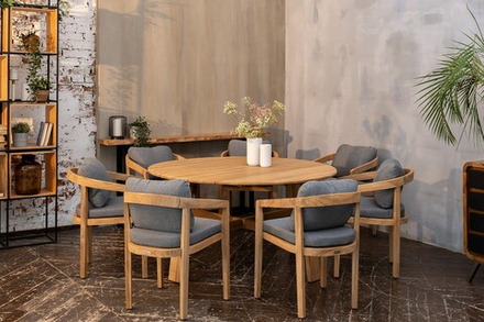 Обеденный стол из тика Joygarden ОКТА 150 см круглый, коричневый