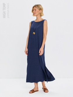 Льняной сарафан макси с карманами