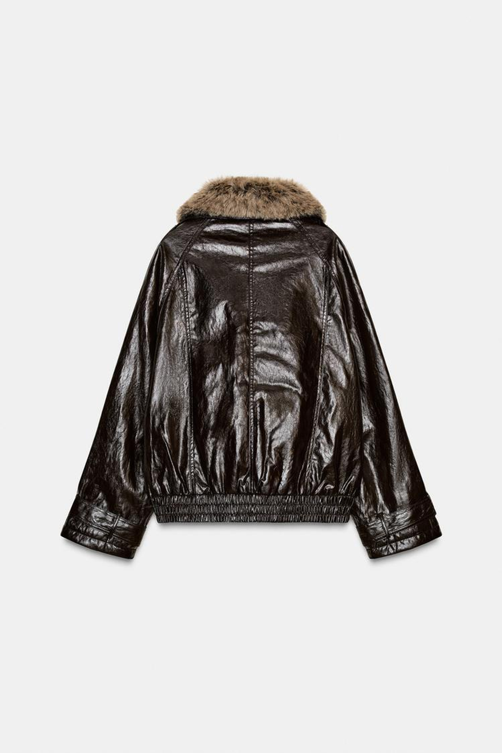 ZARA БЛЕСТЯЩАЯ КУРТКА С ВОРОТНИКОМ ИЗ ИСКУССТВЕННОГО МЕХА — ZW COLLECTION, КОРИЧНЕВЫЙ