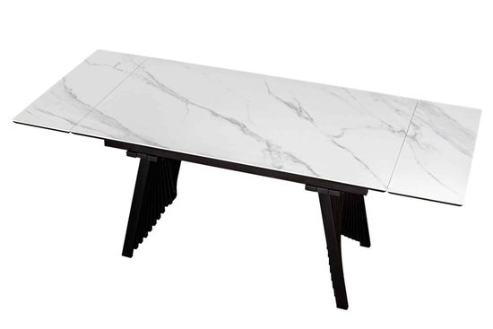 Стол Ivar 140 (+30 +30) х 85 керамика матовая Snow white / черный муар