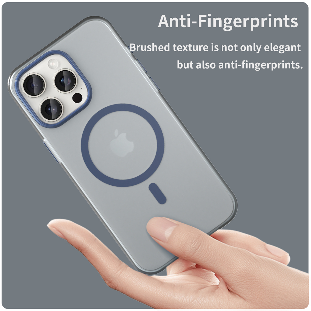 Мягкий чехол темно-синего цвета с поддержкой зарядки MagSafe для iPhone 15 Pro Max, серия Frosted Magnetic