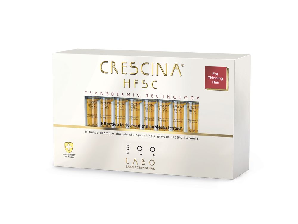 Crescina Transdermic HFSC 100% RE-GROWTH лосьон для возобновления роста волос для мужчин. Дозировка 500 / 20 ампул по 3,5 мл