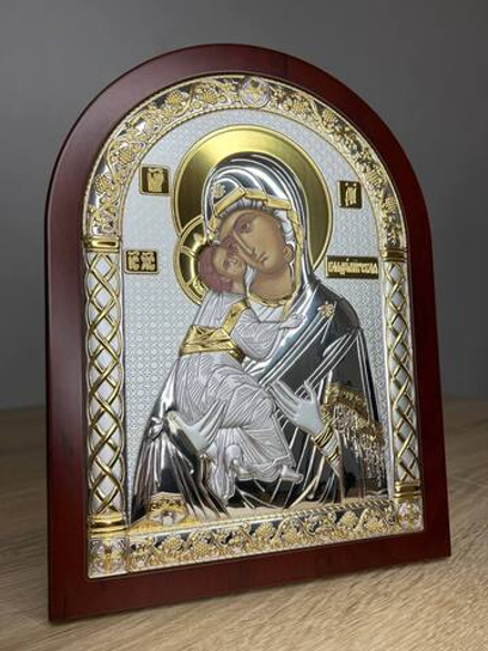 Владимирская БМ, икона арочная, красное дерево 150х200