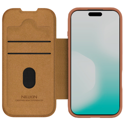 Кожаный чехол книжка коричневого цвета для iPhone 17 Pro, серия Qin Pro Leather от Nillkin