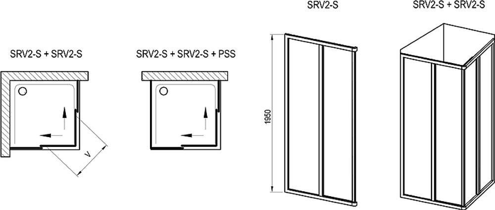 Душевая дверь Ravak Supernova SRV2-75 195 S 14V303O211 профиль Черный пластик Pearl