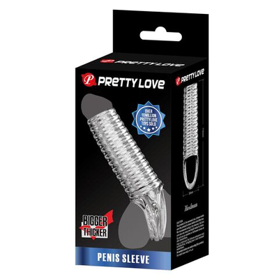 Прозрачная насадка на пенис с ребрышками и подхватом мошонки (Цвет: прозрачный)