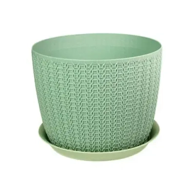 Кашпо ВЯЗАНИЕ D155мм 1,9л с поддоном Фисташковый 0,12,155х0,155м (комплект 20 шт)