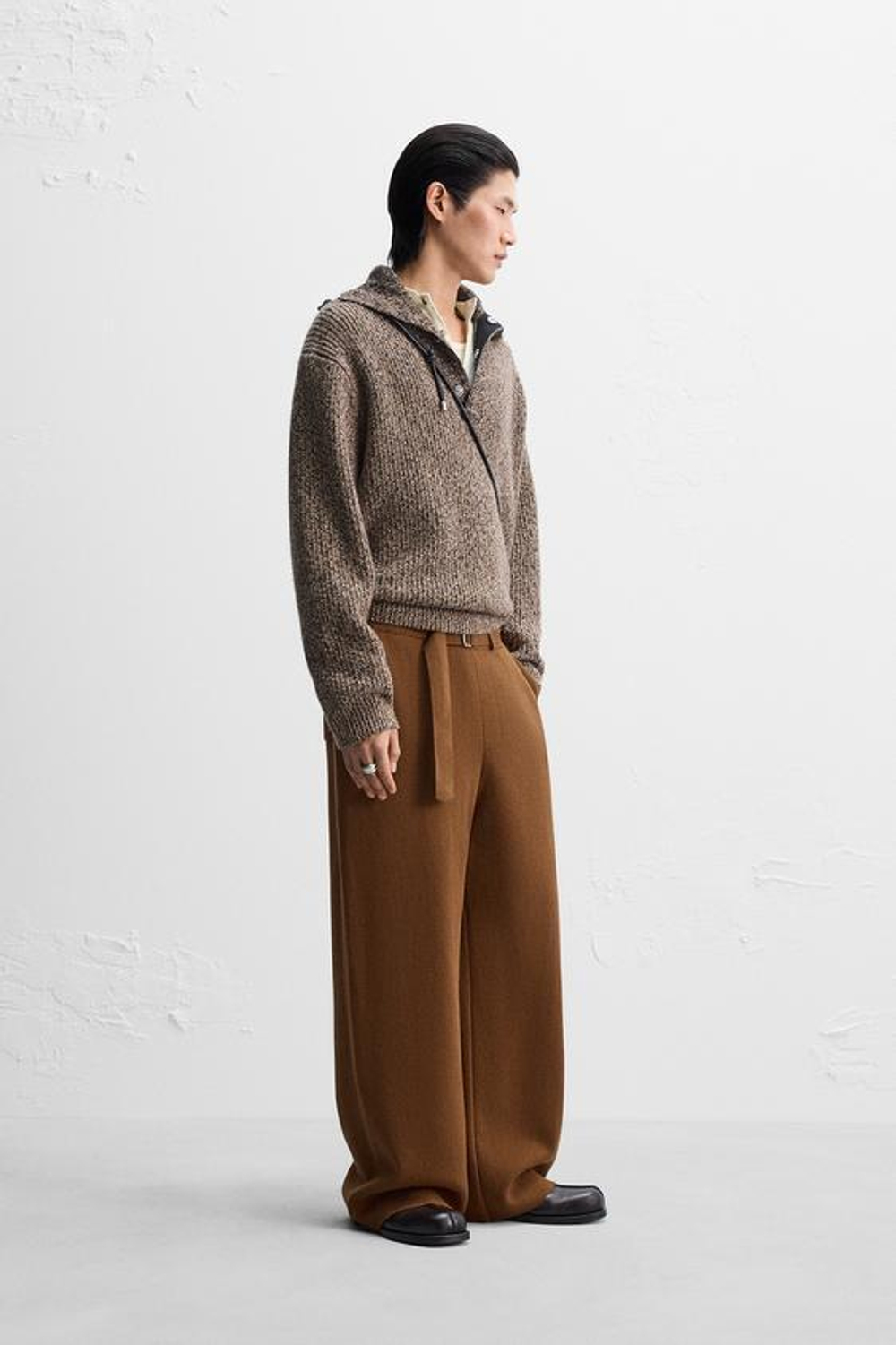 ZARA X NANUSHKA ТРИКОТАЖНЫЕ БРЮКИ С ПОЯСОМ, КОРИЧНЕВЫЙ