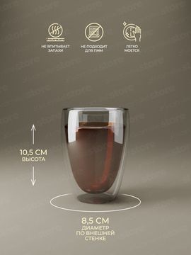 Набор стеклянных стаканов 2 шт. 300 мл. Kamille KM 9004 с двойными стенками