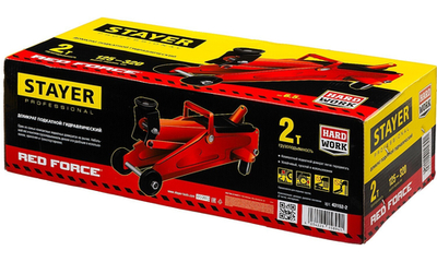 STAYER R-22 RED FORCE, 2 т, 125 - 320 мм, подкатной домкрат для легковых а/м, Professional (43152-2)