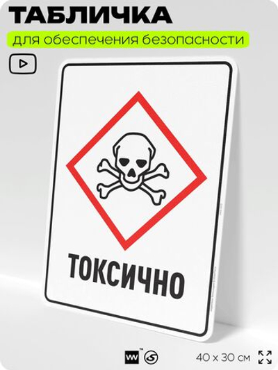 Табличка для обеспечения безопасности "Токсично", для производства, предприятия, организаций, 40х30 см, Silver Plane x Айдентика Технолоджи