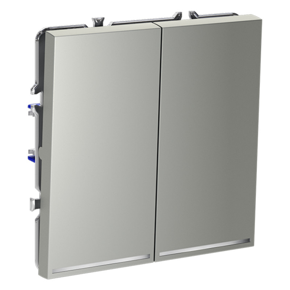 Проходной переключатель встраиваемый VOLTUM S70 двухклавишный с подсветкой 10А, (сталь)