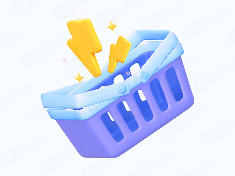 3D иллюстрация корзины покупок с молниями