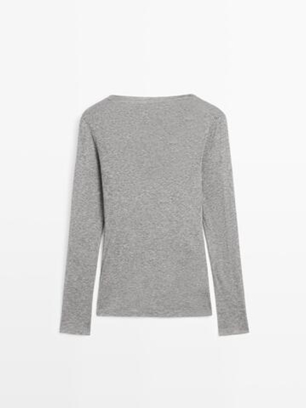 Massimo Dutti Футболка с длинными рукавами и драпированным вырезом, норка