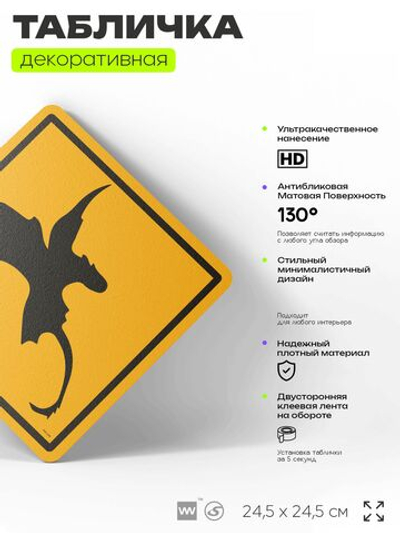 Табличка "Осторожно, дракон" шуточная прикольная табличка на дверь и стену, для офиса и дома, декоративный знак, 24,5х24,5 см, пластиковая, Айдентика Технолоджи
