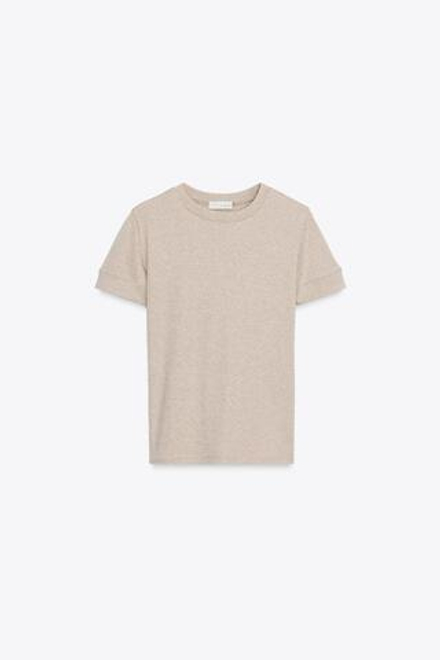 ZARA МИНИМАЛИСТИЧНАЯ ФУТБОЛКА С КОРОТКИМИ РУКАВАМИ, БЕЖЕВЫЙ МЕЛАНЖ