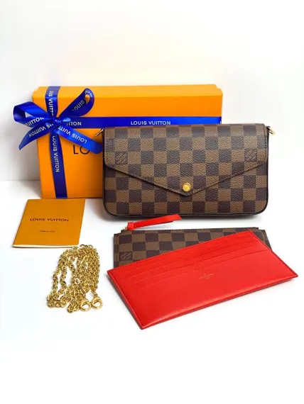 Клатч Louis Vuitton Felicie канва Damier Ebene коричневый