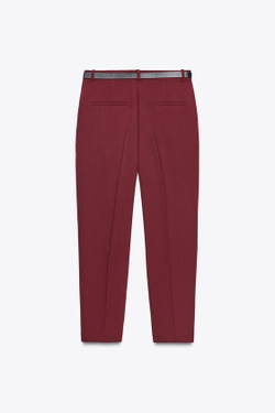 ZARA ПРЯМЫЕ БРЮКИ С ВЫСОКОЙ ПОСАДКОЙ, ГРАНАТОВЫЙ