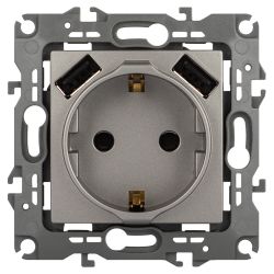 Розетка ЭРА Серия 12 12-4109-16 2P+E 16A-250В шторками с 2xUSB 5В-3А титан | ЭРА 12 Титан