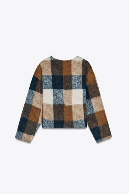 ZARA ТОЛСТОВКА ИЗ МЯГКОЙ ТКАНИ В КЛЕТКУ, ОТТЕНКИ СИНЕГО