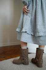 Платье Ася из фланели для беременных и кормящих мам, Серо-голубой с кофейными цветами