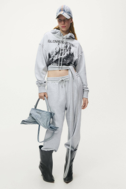 H&M - Glenn Martens Толстовка с капюшоном на шнуровке с принтом, светло-серый