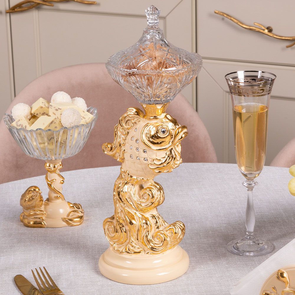 Сахарница стеклянная с крышкой Рыбка Заветное желание Айвори