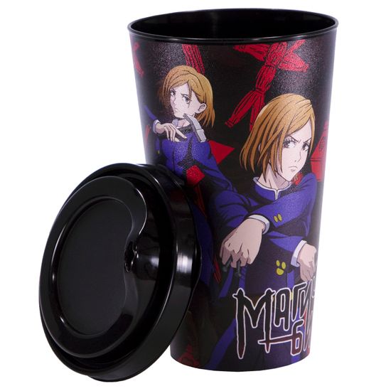 Стакан пластиковый с крышкой, 550 мл., по мотивам аниме "Магическая битва", Фушигуро Мегуми и Кугисаки Нобара