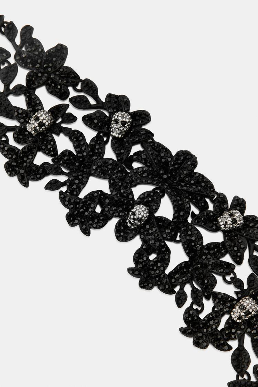 ZARA КОЛЬЕ-ЧОКЕР «ЦВЕТЫ И ЧЕРЕПА», ЧЕРНЫЙ