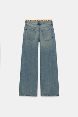 ZARA ДЖИНСЫ Z1975 LOOSE FIT СО СРЕДНЕЙ ПОСАДКОЙ И ВЯЗАНЫМИ ДЕТАЛЯМИ, ВЫЦВЕТШИЙ СИНИЙ