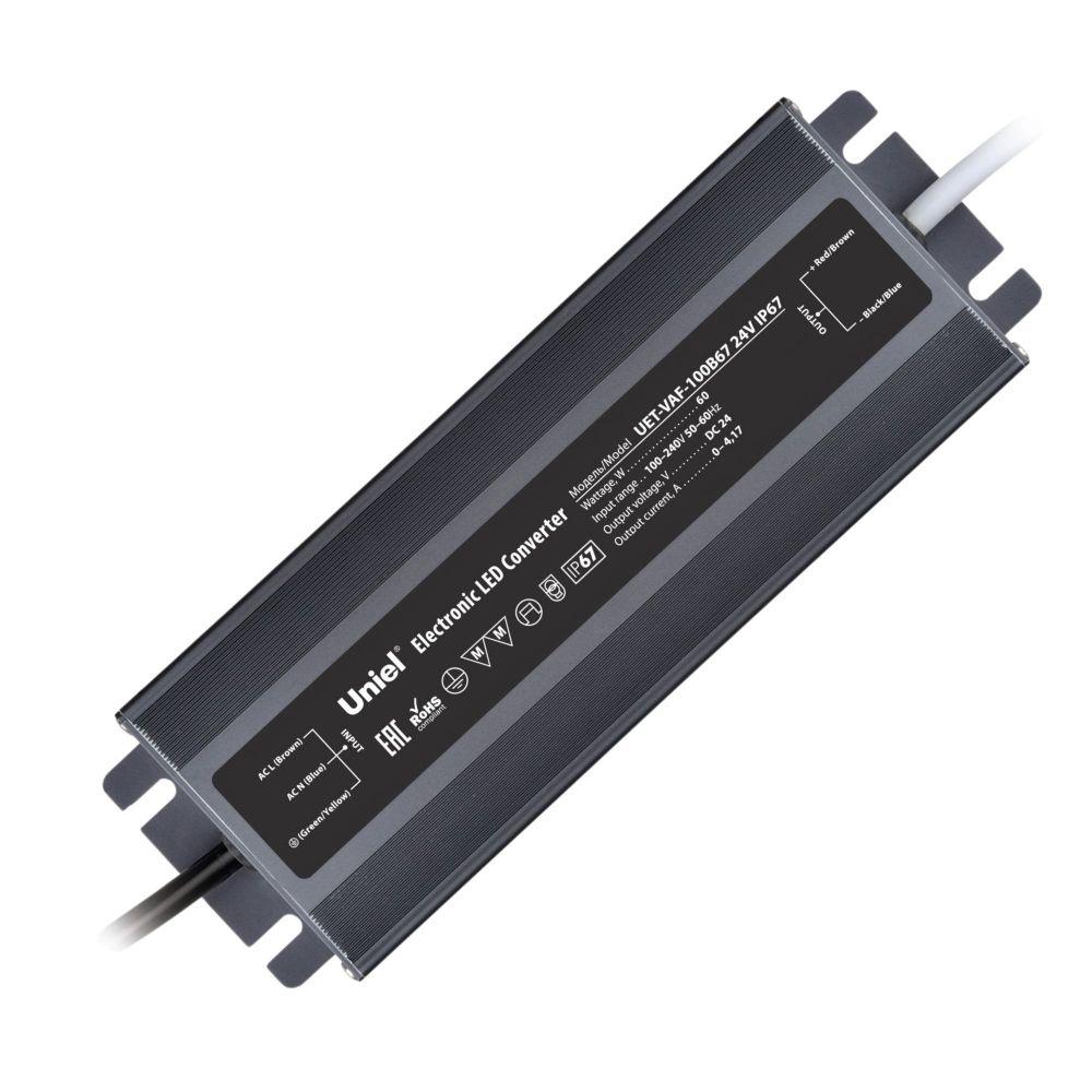 UET-VAF-100B67 24V IP67 Блок питания ультратонкий. 100Вт. Металлический корпус. TM Uniel