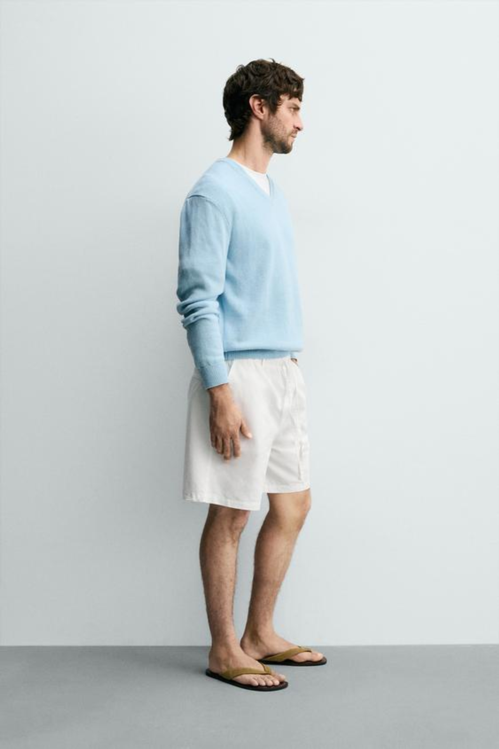 ZARA ШОРТЫ REGULAR FIT ИЗ ХЛОПКА И ЛИОЦЕЛЛА, ЖЕЛТОВАТО-БЕЛЫЙ