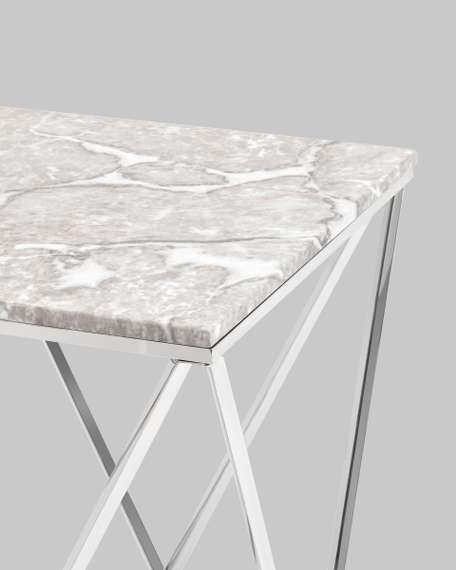 Журнальный столик Авалон 61*61 серый мрамор сталь серебро