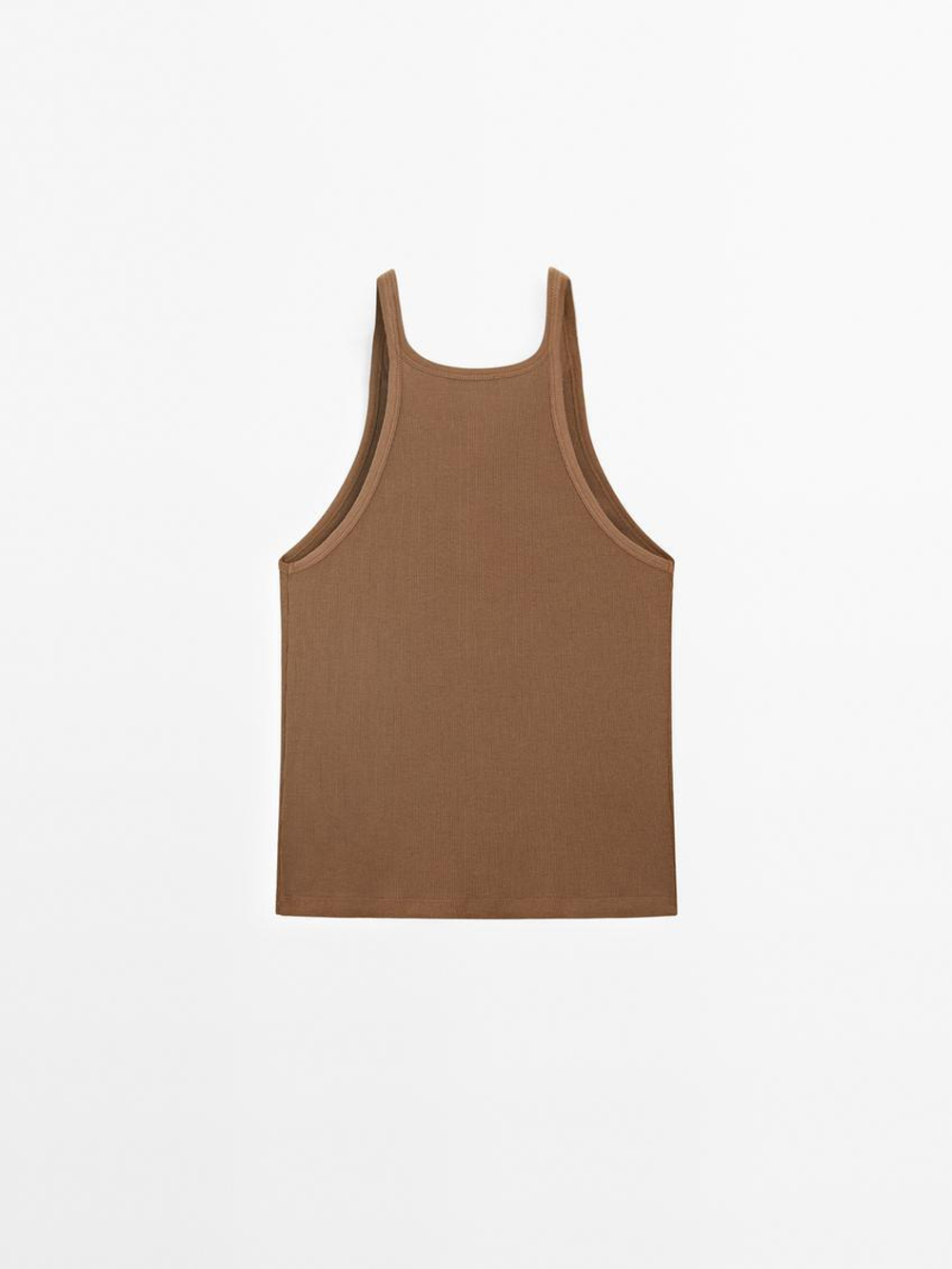 Massimo Dutti Топ из 100% хлопка на бретелях, коричневый