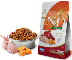 Сухой корм FARMINA N&D Pumpkin для взрослых стерилизованных кошек, с перепелом, гранатом и тыквой - 5 кг